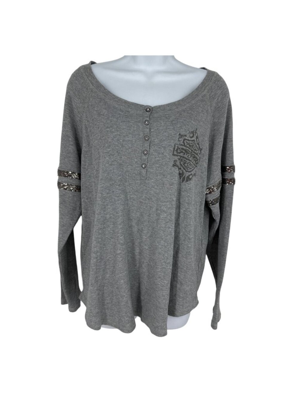 Harley Davidson Legend Thermal Henley Long Sleeve Sequin Sleeve Accents Size 1W